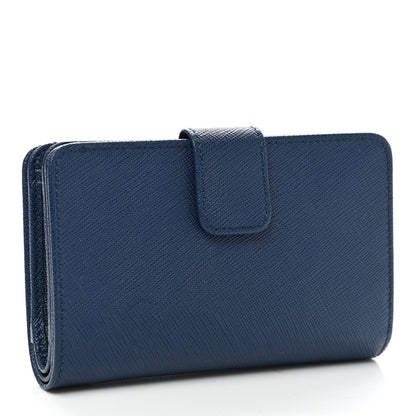 Prada Saffiano Metal Compact Wallet Cobalto 3 of 8
