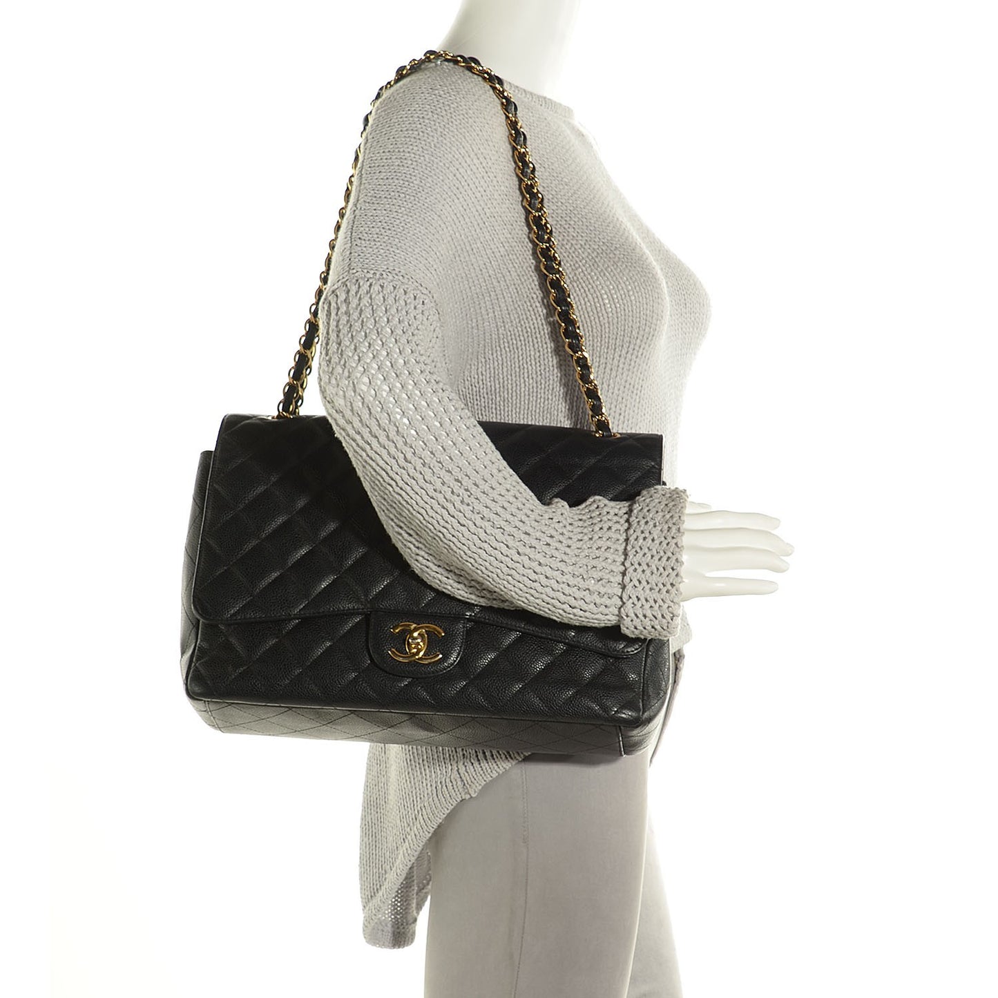 Caviar Quilted Maxi Double Flap Black