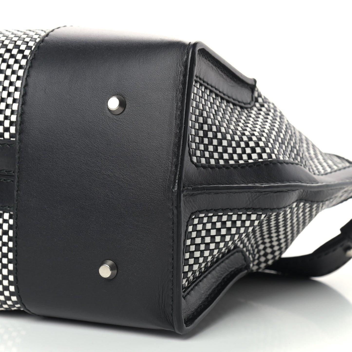 Soft Calfskin Woven Medium Legend Tote Black White
