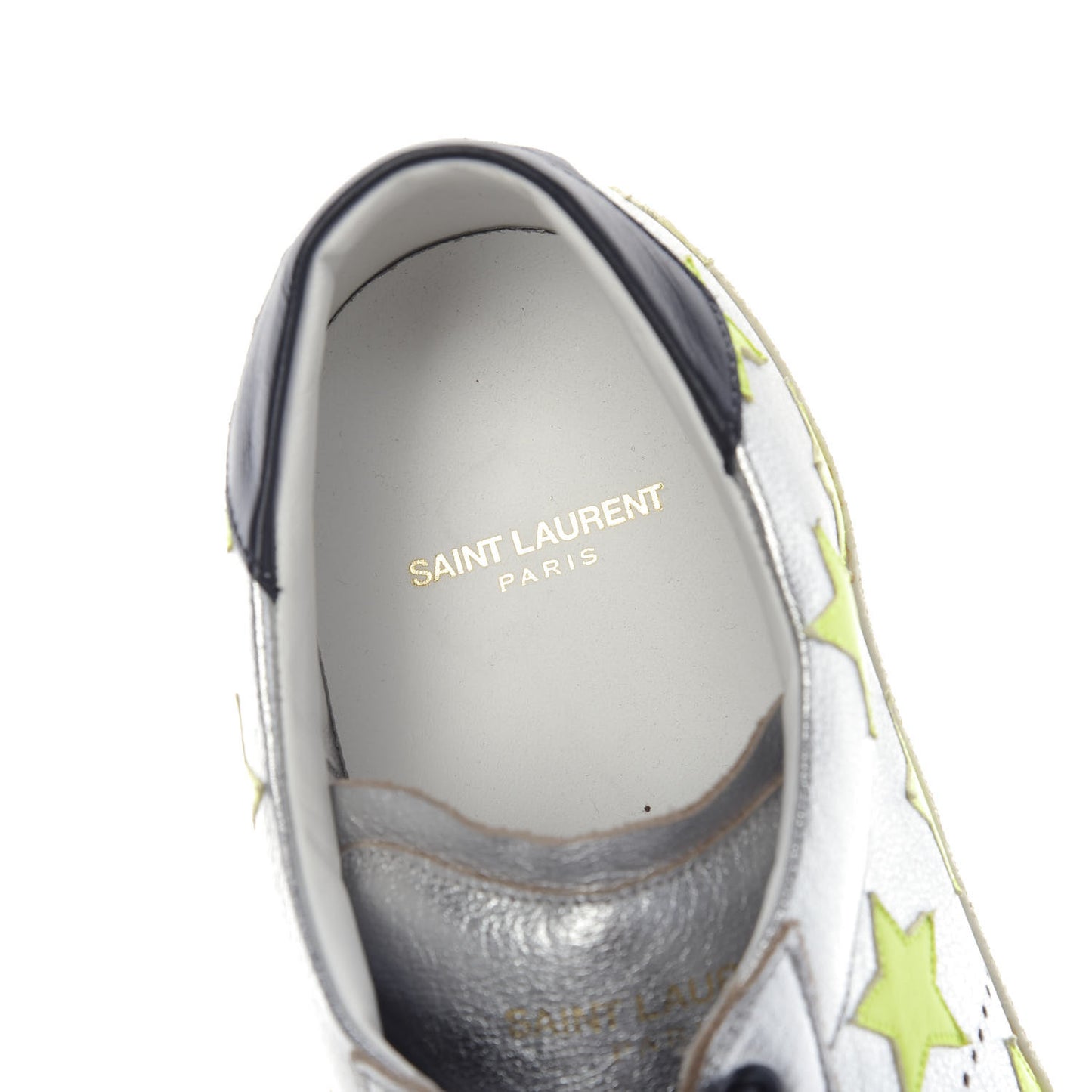 Metallic Calfskin Star Court Sneakers 43.5 Silver Green