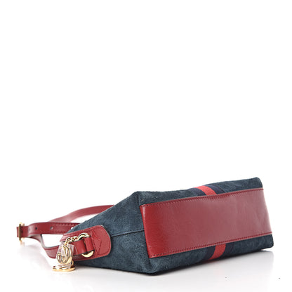 Gucci Suede Calfskin Web Small Ophidia Dome Shoulder Bag New Blue Romantic Cherry 4 of 11