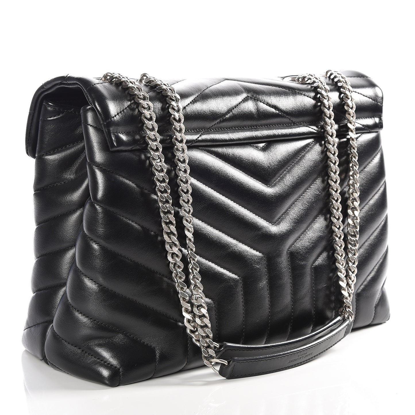 Calfskin Y Quilted Monogram Medium Loulou Chain Satchel Black