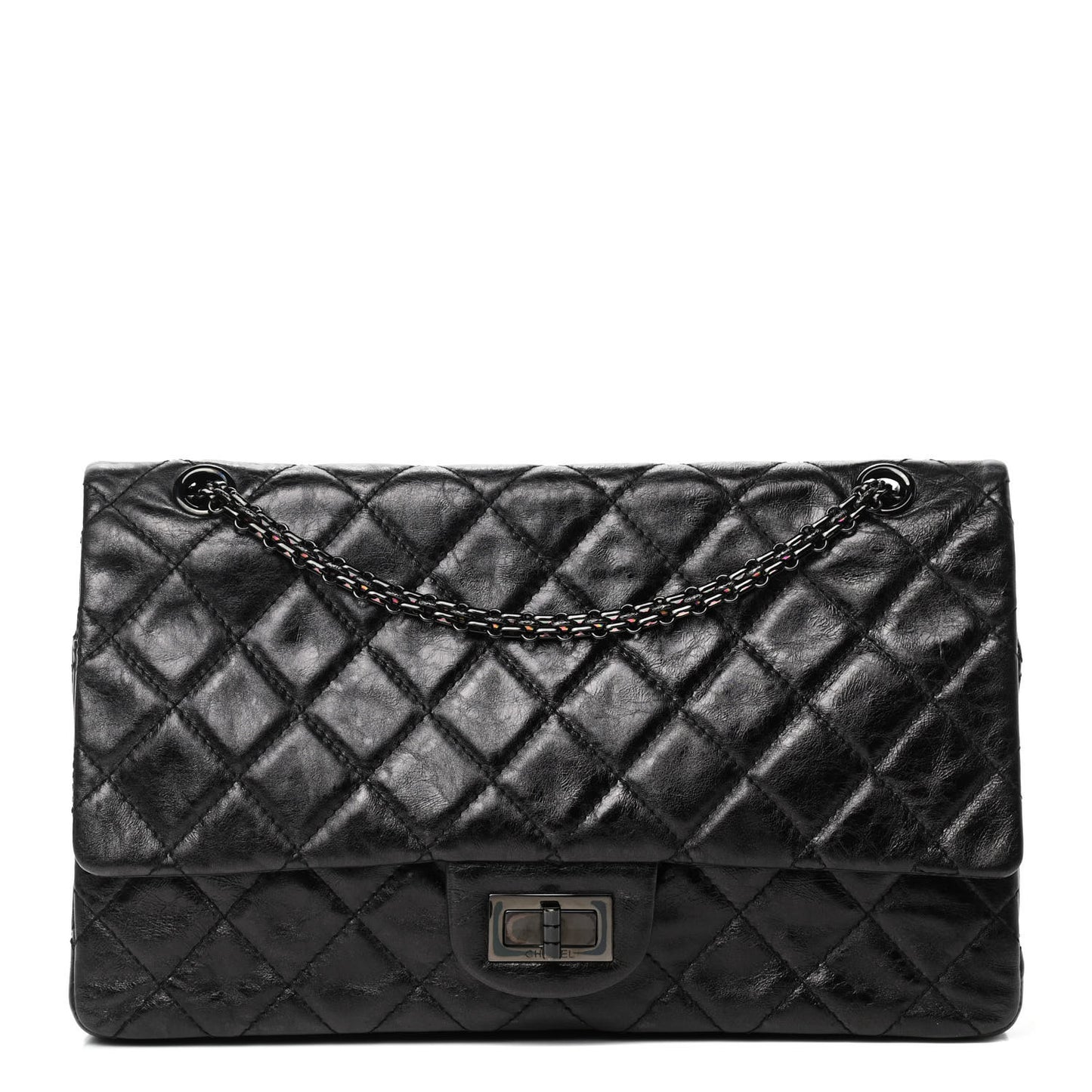 Metallic Aged Calfskin Quilted 2.55 Reissue 227 Flap So Black
