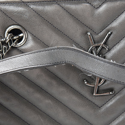 Saint Laurent Sheepskin Matelasse Chevron Large Monogram Shopping Bag Light Coal 14 of 21