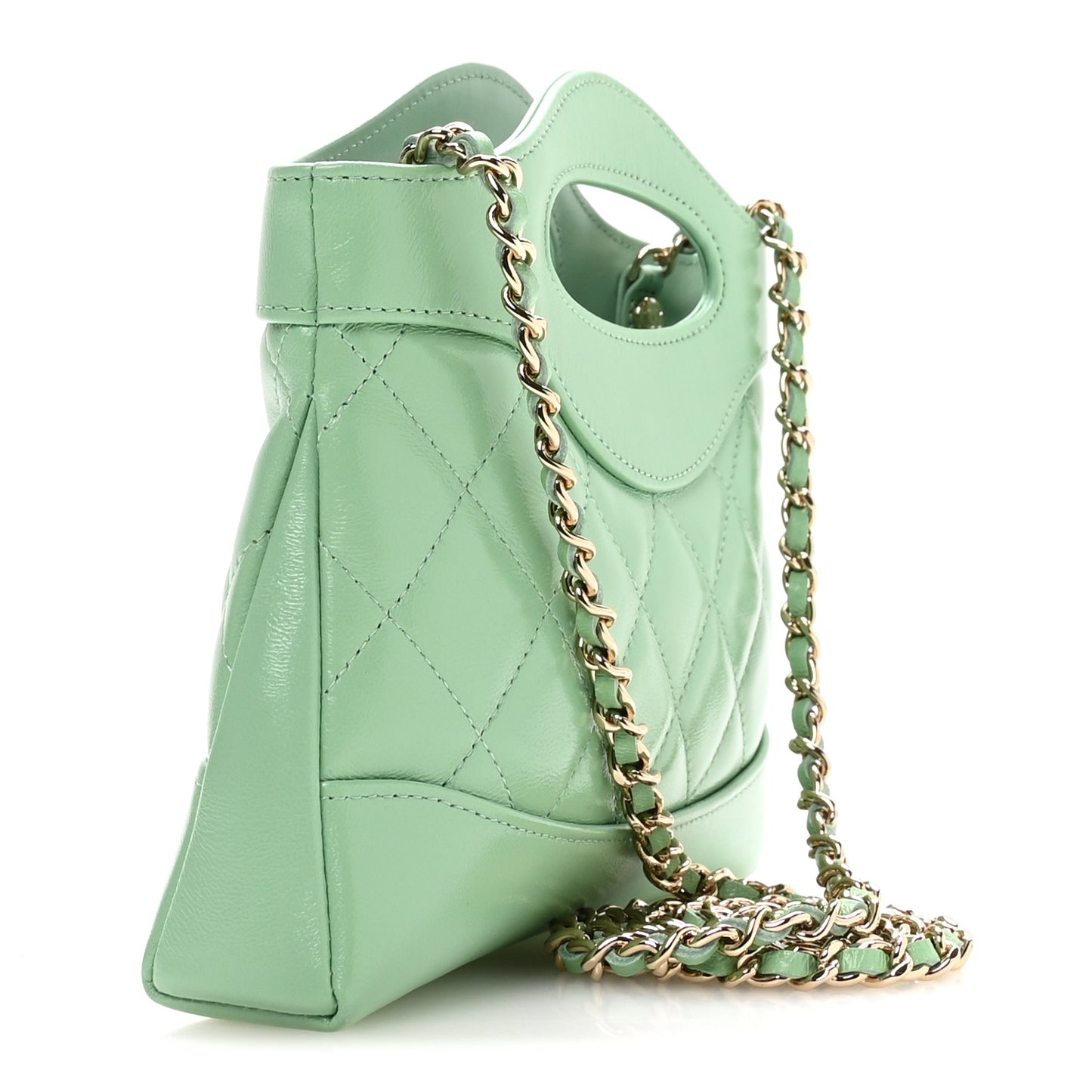 Shiny Crumpled Calfskin Quilted Nano 31 Shopping Bag Light Green