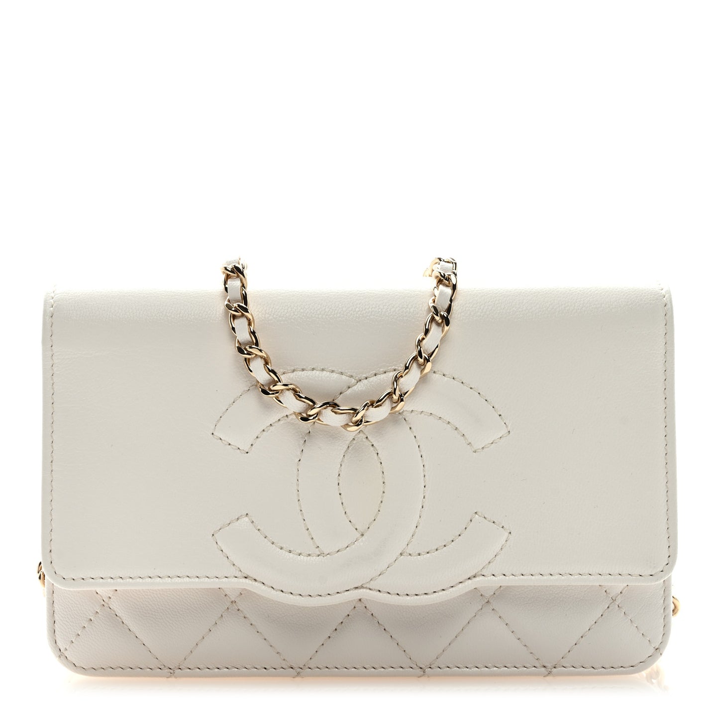 Goatskin Quilted Timeless CC Wallet On Chain WOC White