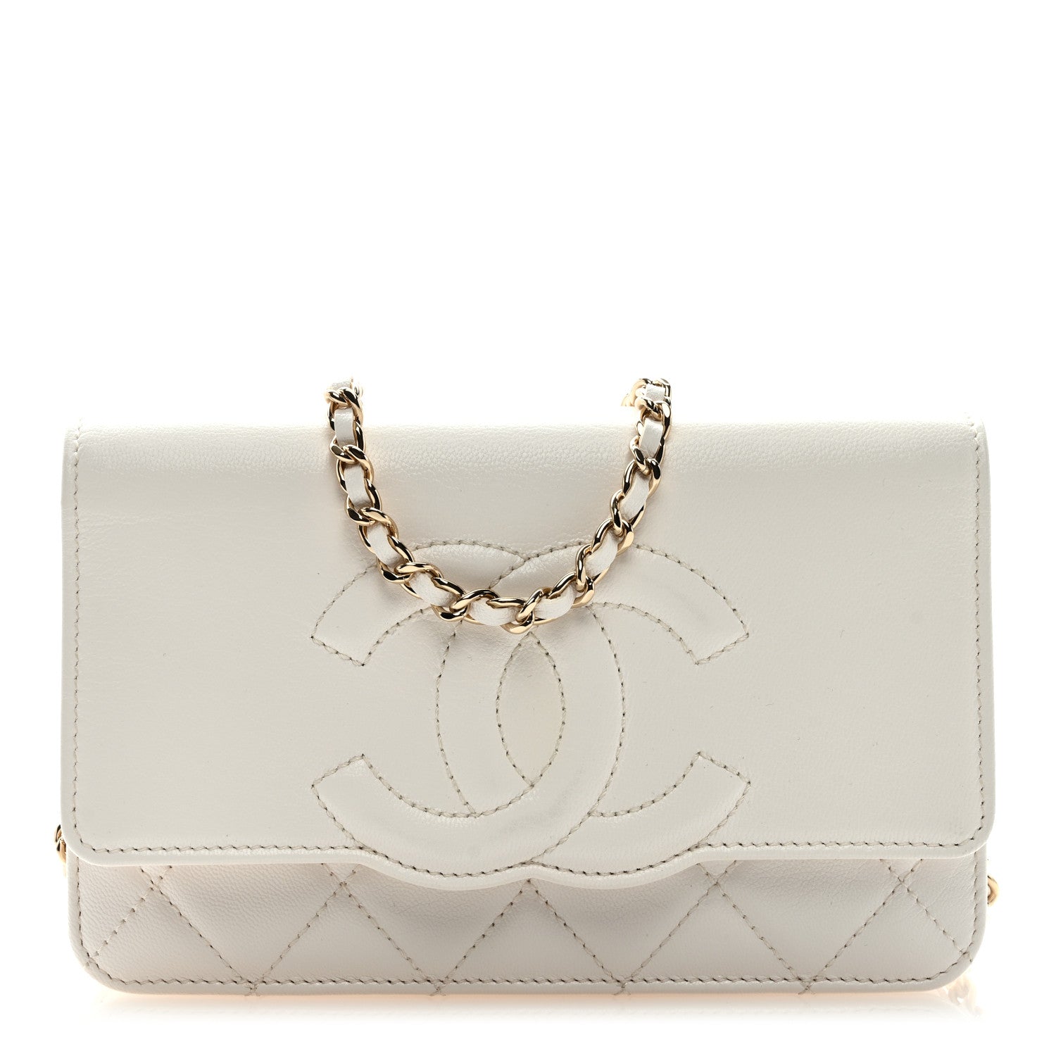Chanel Goatskin Quilted Timeless CC Wallet On Chain WOC White 1 of 9