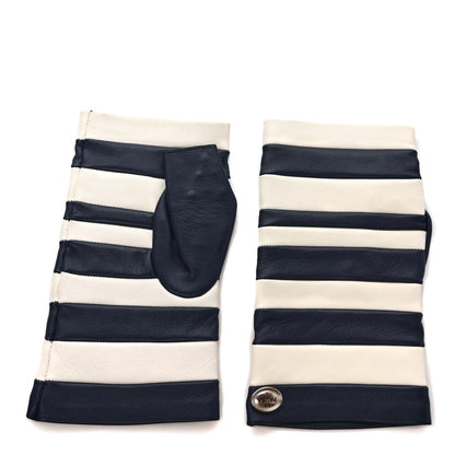 Chanel Lambskin Fingerless Gloves 8 Navy White 3 of 6