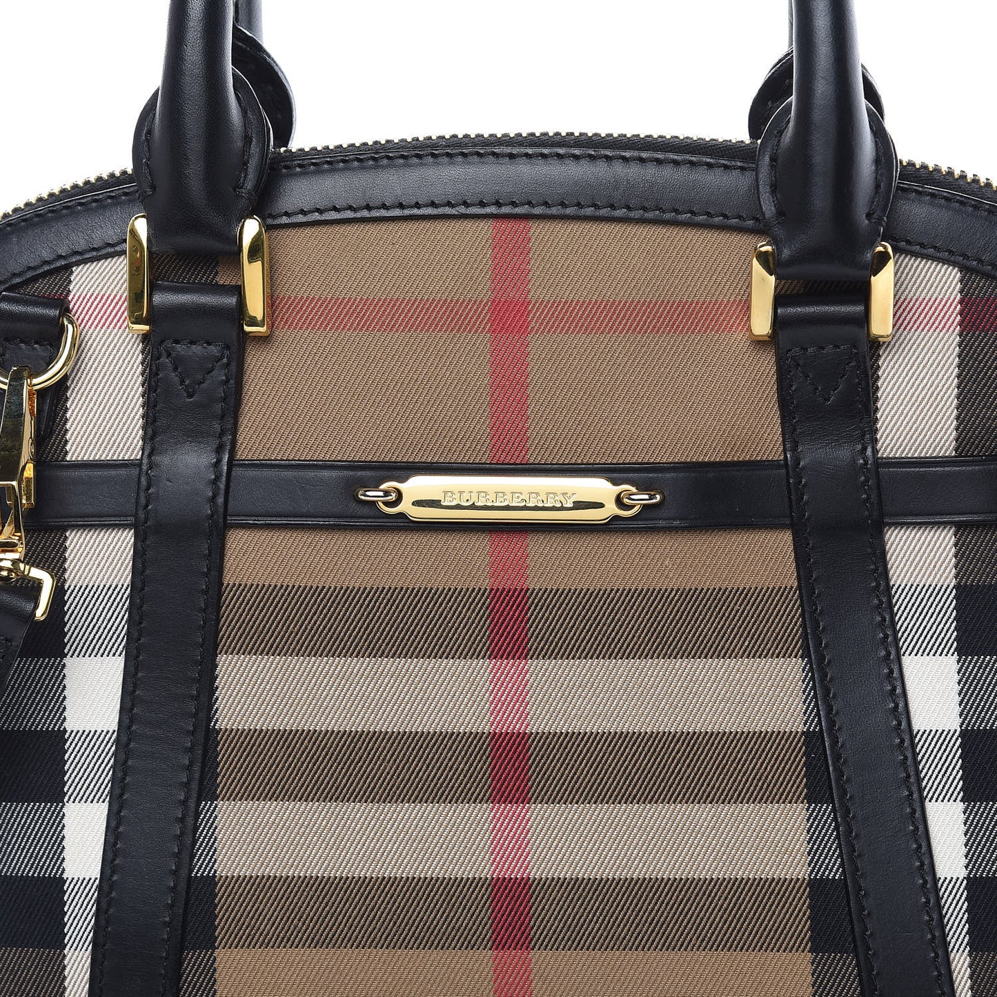 Bridle Calfskin House Check Small Orchard Bowling Bag Black