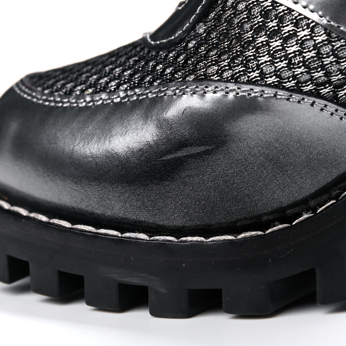 Metallic Calfskin Technical Fabric Digital Gate Ankle Boots 38 Silver