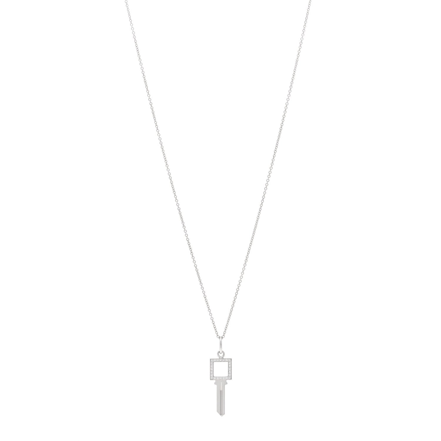 Tiffany 18K White Gold Diamond Modern Keys Open Square Key Pendant Necklace 1 of 4