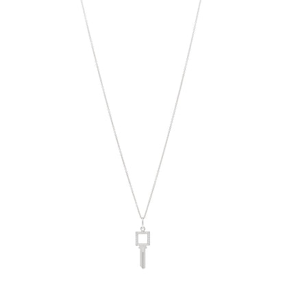 Tiffany 18K White Gold Diamond Modern Keys Open Square Key Pendant Necklace 1 of 4