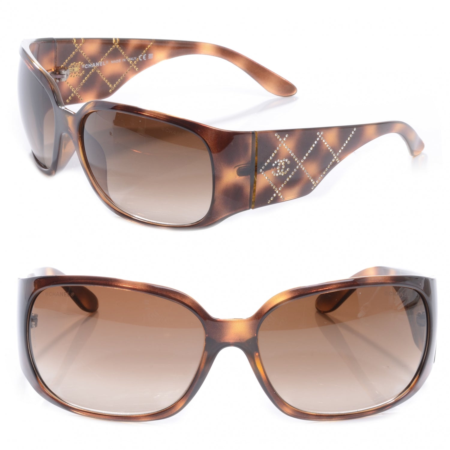 Chanel Tortoise Shell Crystal CC Logo Sunglasses 5080 B 1 of 5
