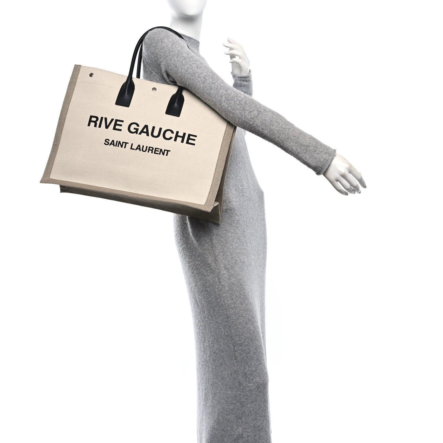 Saint Laurent Linen Calfskin Rive Gauche Tote Greggio Natural 3 of 9