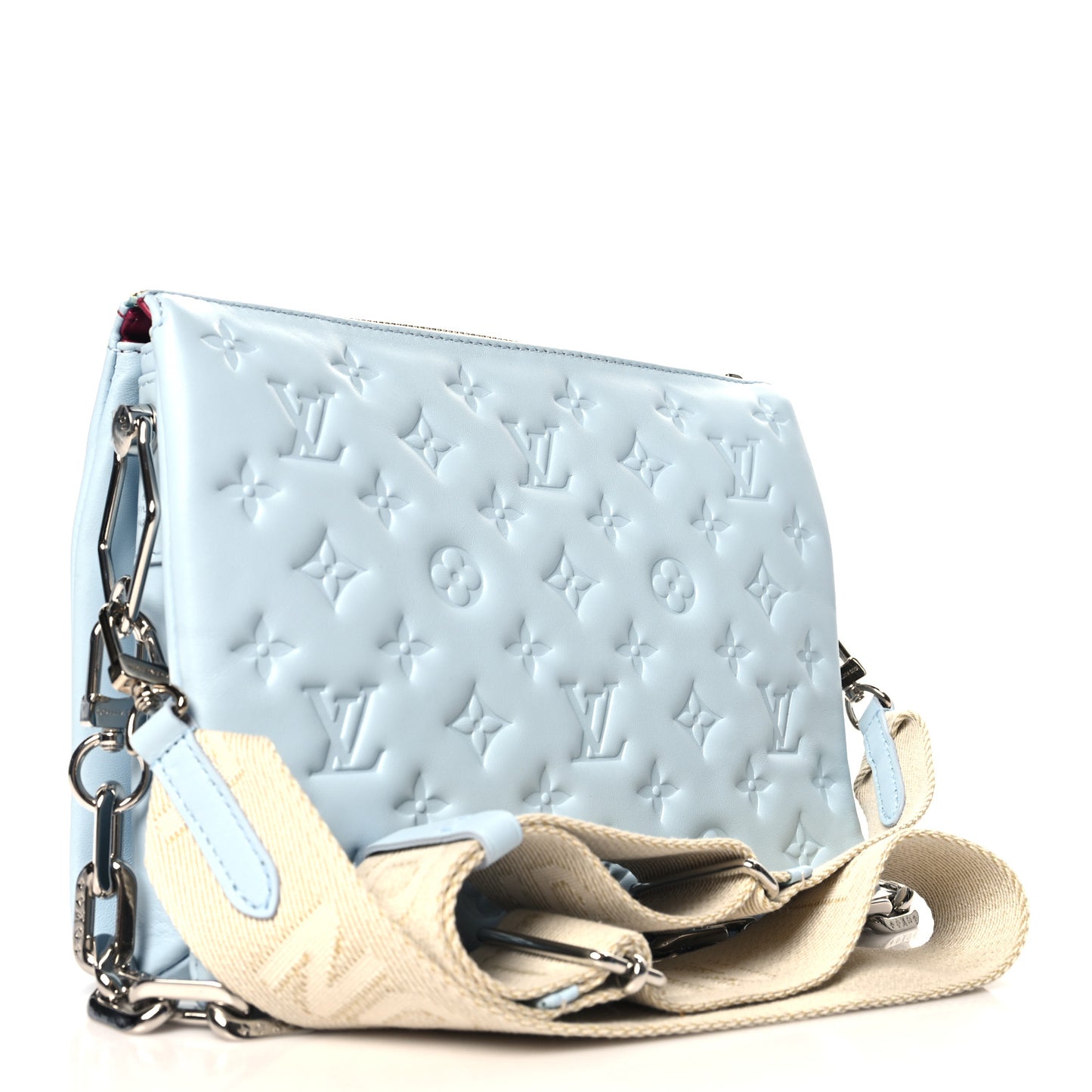Lambskin Embossed Monogram Coussin PM Ice Blue