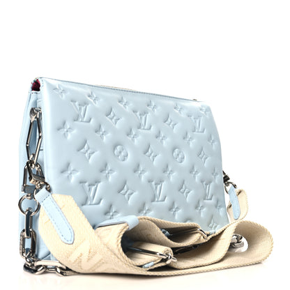Louis Vuitton Lambskin Embossed Monogram Coussin PM Ice Blue 3 of 11