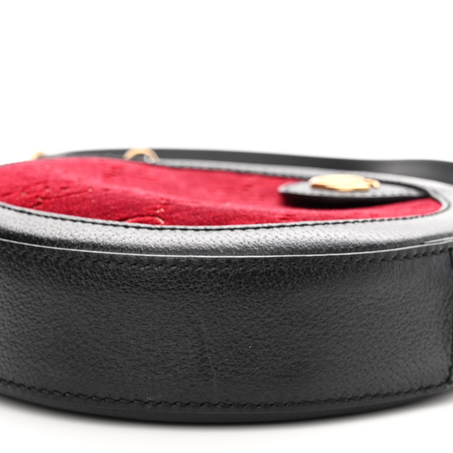 Gucci Velvet GG Monogram Textured Calfskin Round Shoulder Bag Red Cipria Black 10 of 10