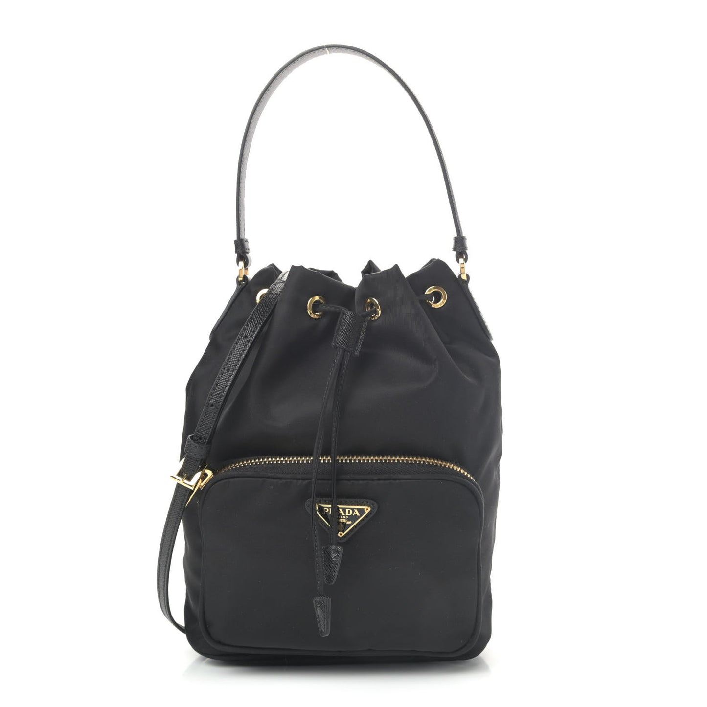 Tessuto Nylon Saffiano Mini Bucket Crossbody Bag Black
