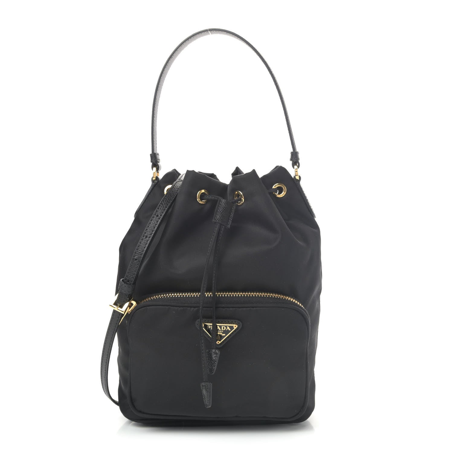 Prada Tessuto Nylon Saffiano Mini Bucket Crossbody Bag Black 1 of 4