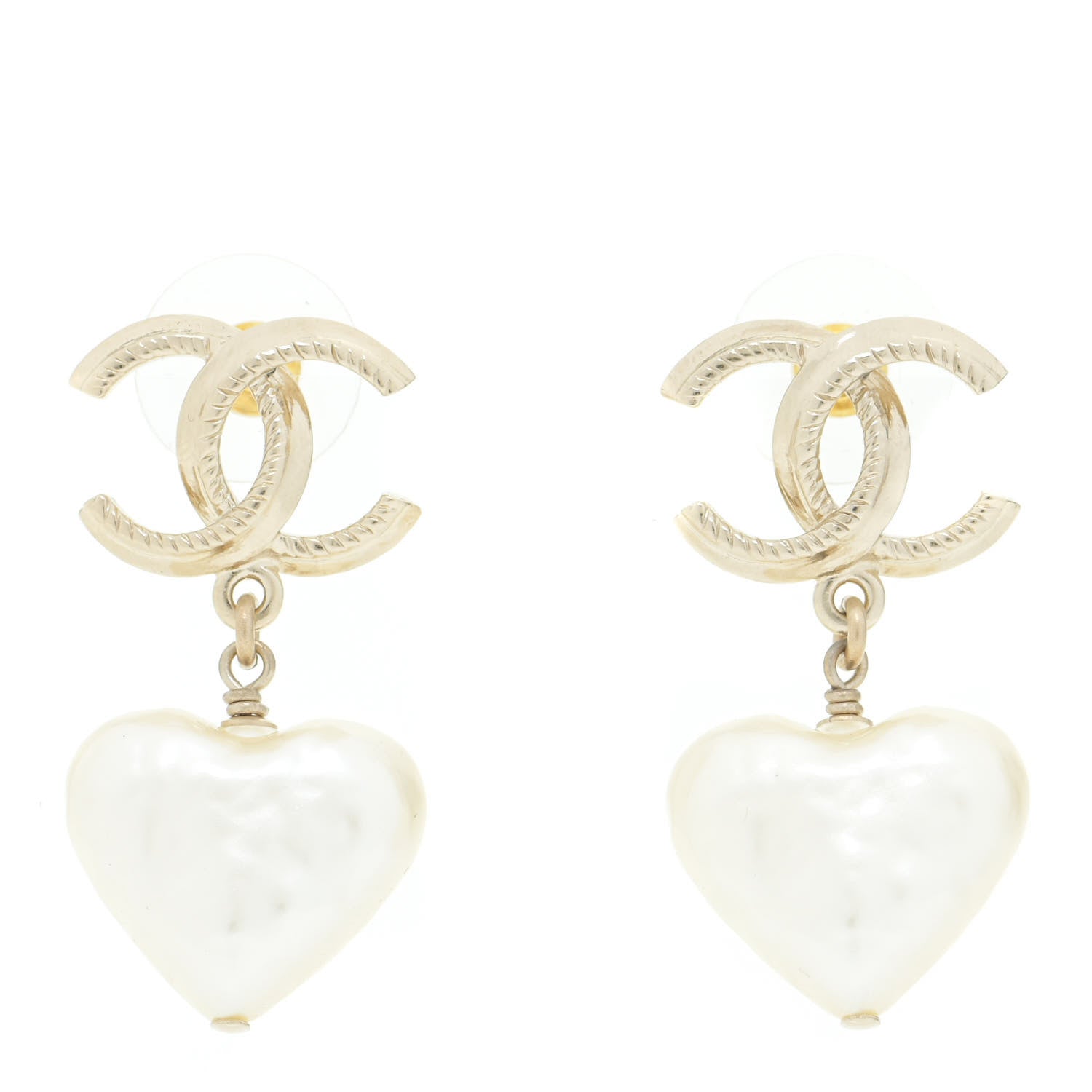 Chanel Pearl CC Heart Drop Earrings Gold 1 of 6