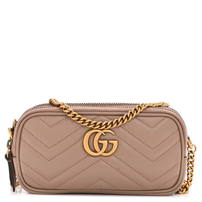 Gucci Calfskin Matelasse Mini GG Marmont Chain Crossbody Bag Porcelain Rose 1 of 11