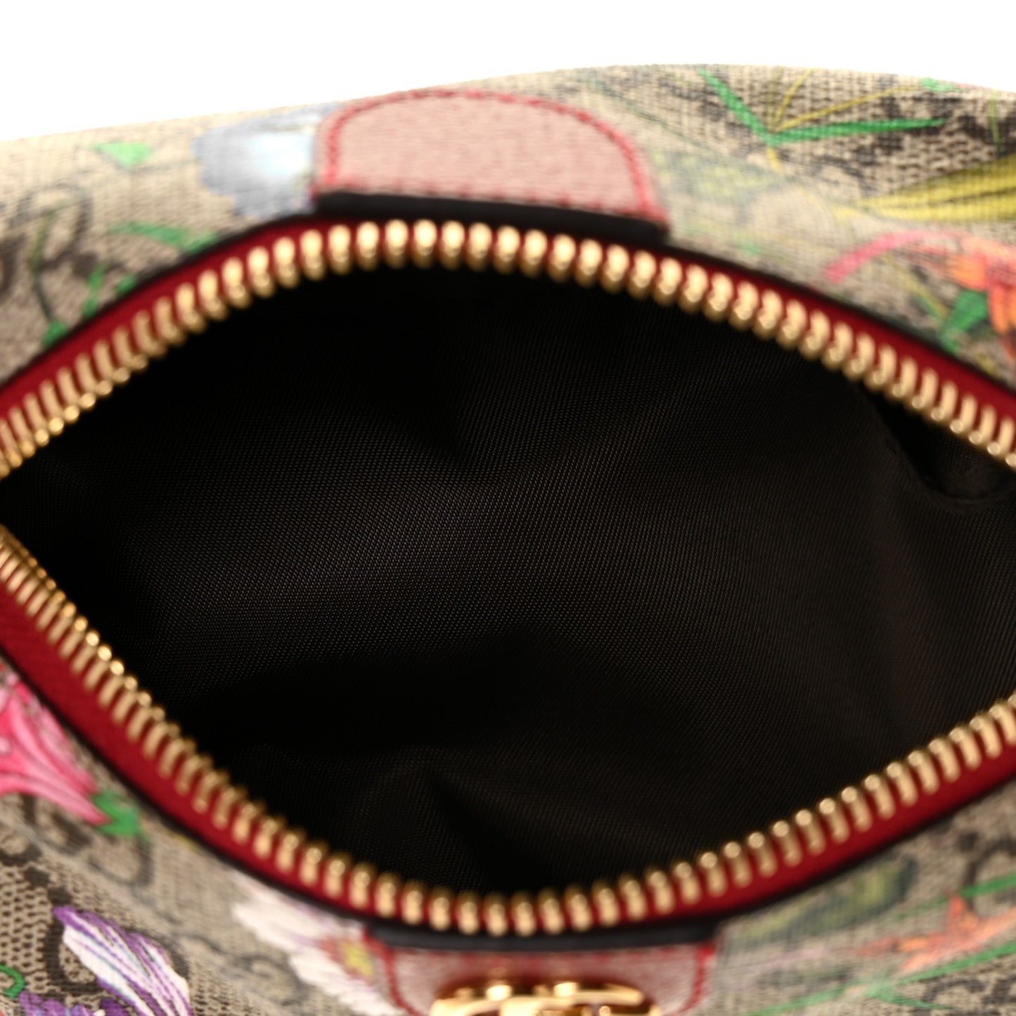 Soft GG Supreme Monogram Flora Calfskin Small Ophidia Cosmetic Case Beige Ebony Multicolor Rosso