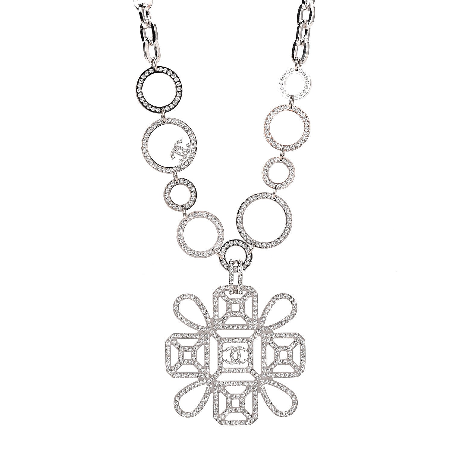 Chanel Crystal Strass Cross CC Necklace Silver 1 of 3