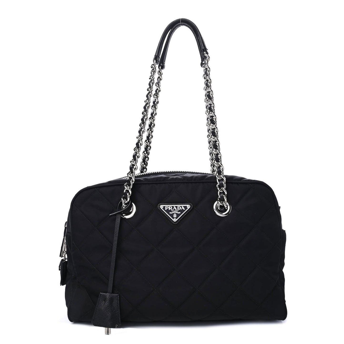 Nylon Tessuto Impuntu Quilted Shoulder Bag Black