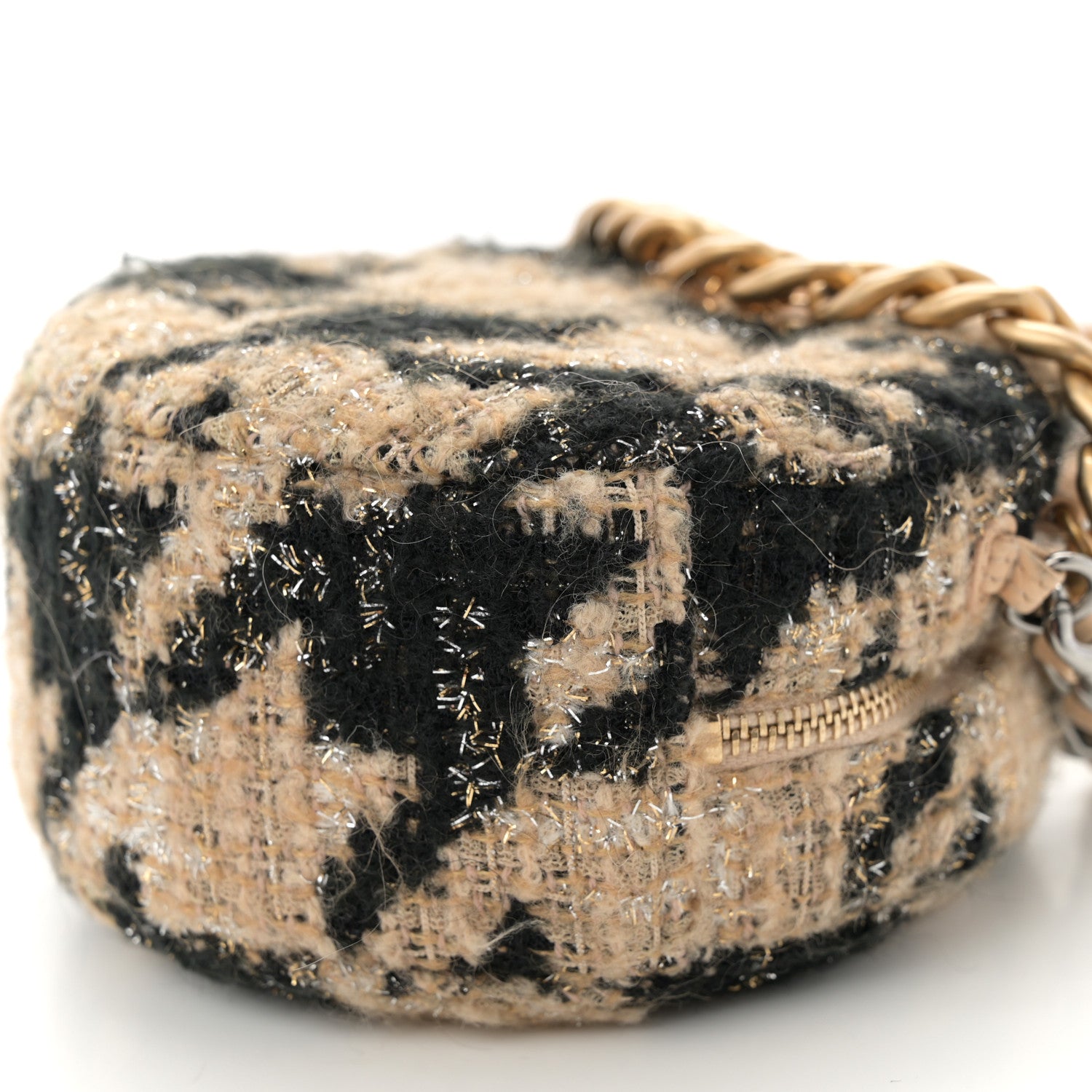 Chanel Wool Tweed Lambskin Quilted Chanel 19 Round Clutch With Chain and Coin Purse Beige Black 10 of 10