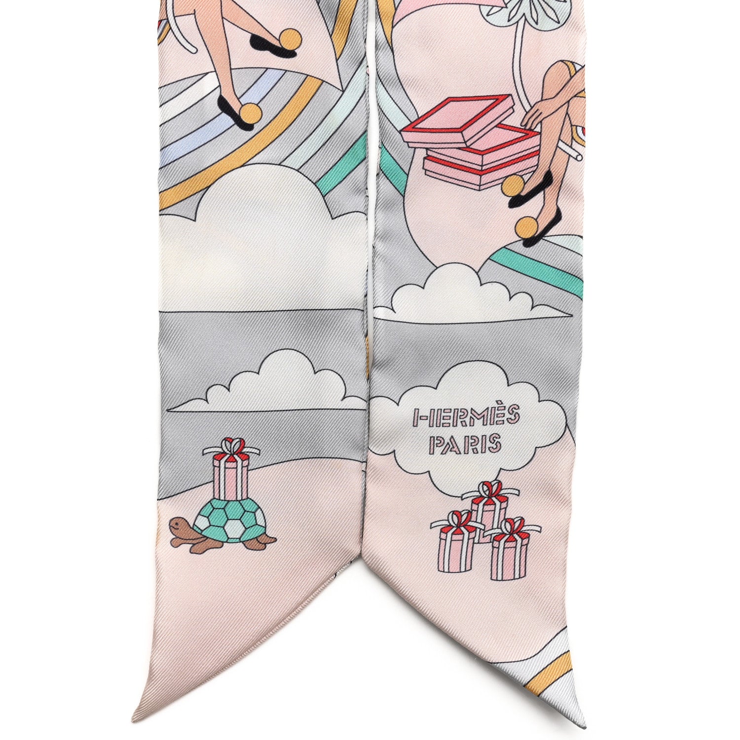 Hermes Silk Carres Volants Twilly Grenadine Gris Perle Rose Pale 2 of 6