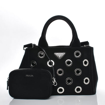 Prada Canvas Canapa Grommet Small Tote Nero Black 3 of 7