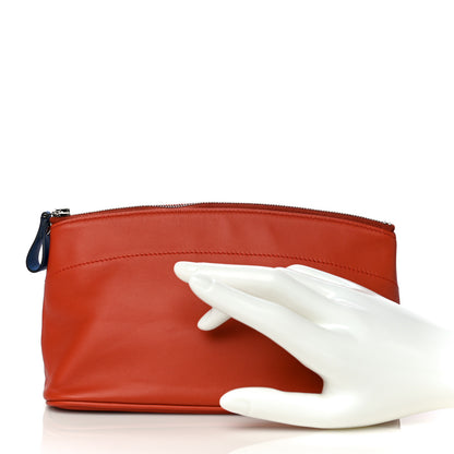 Hermes Lambskin Swift Tohubohu Pouch MM Cornaline Bleu Zellige 2 of 13