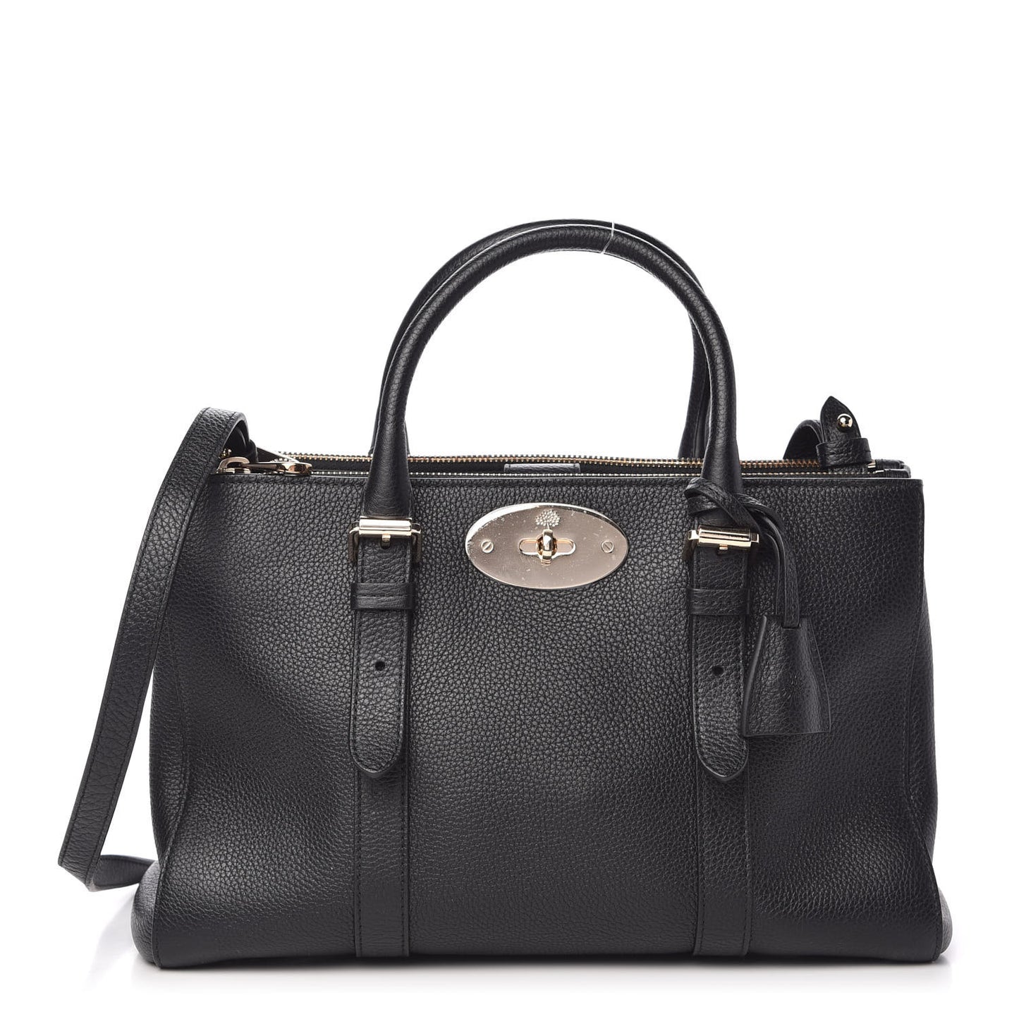 Classic Grain Calfskin Small Bayswater Double Zip Tote Black