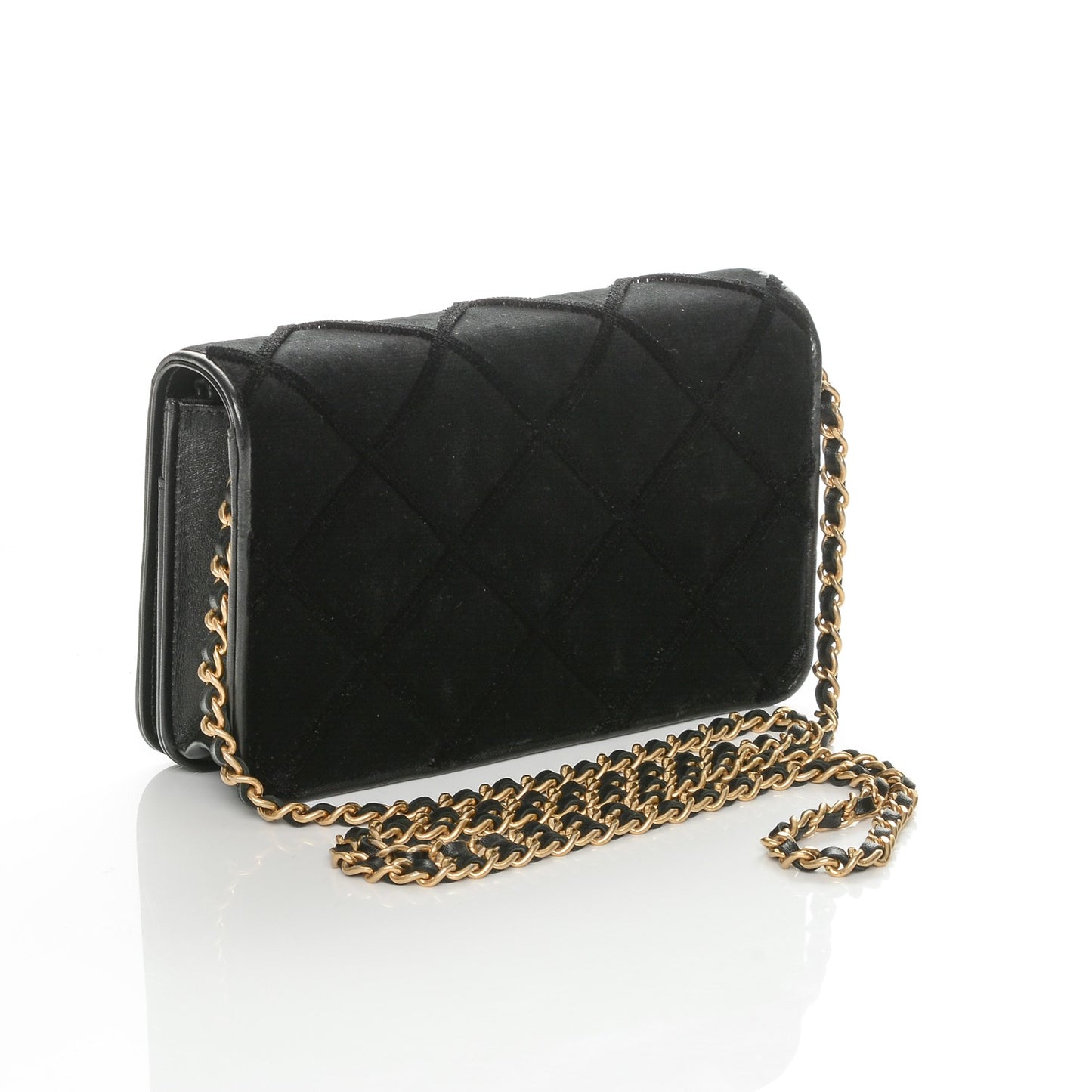 Velvet Quilted Wallet On Chain WOC Black