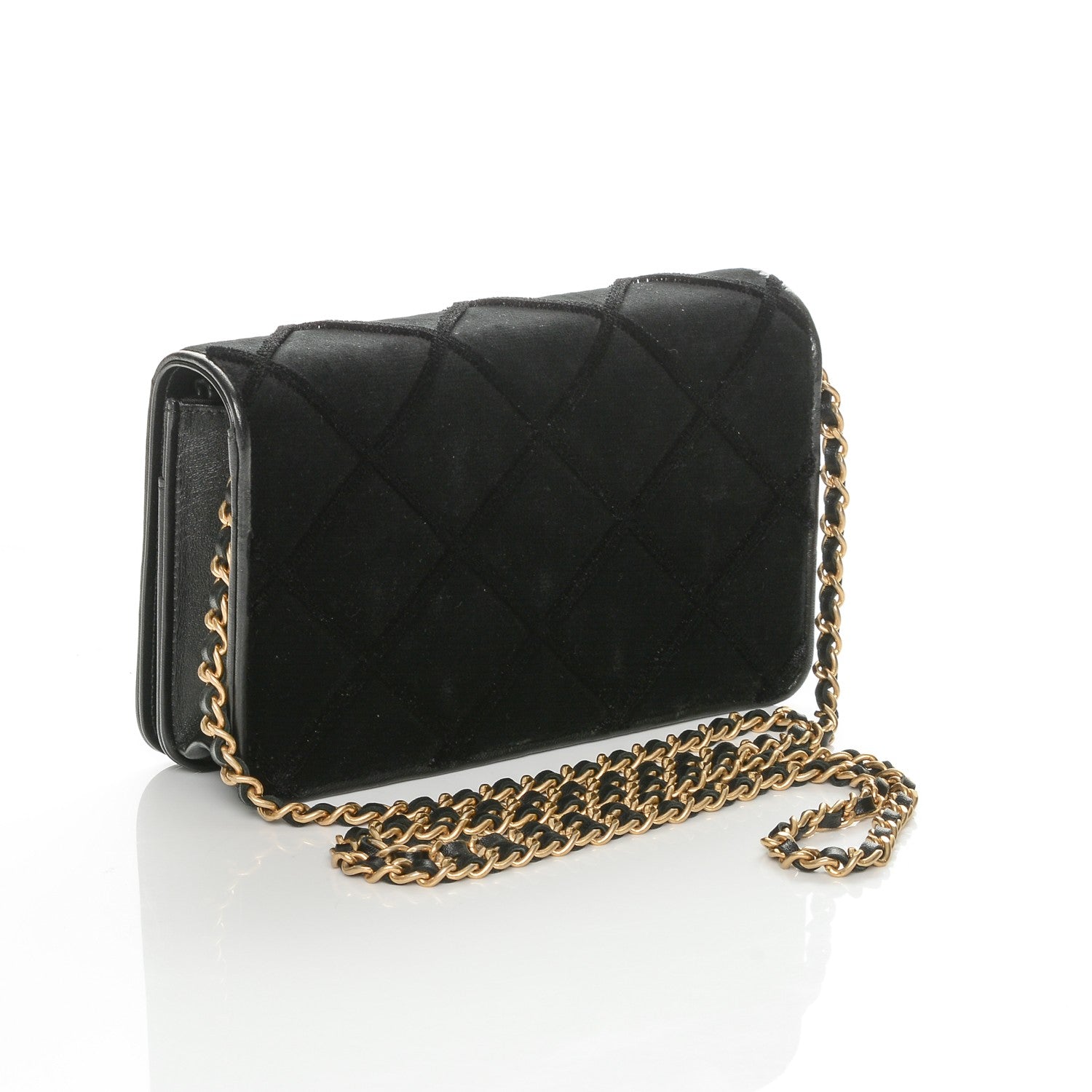 Chanel Velvet Quilted Wallet On Chain WOC Black 2 of 8