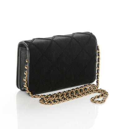 Chanel Velvet Quilted Wallet On Chain WOC Black 2 of 8