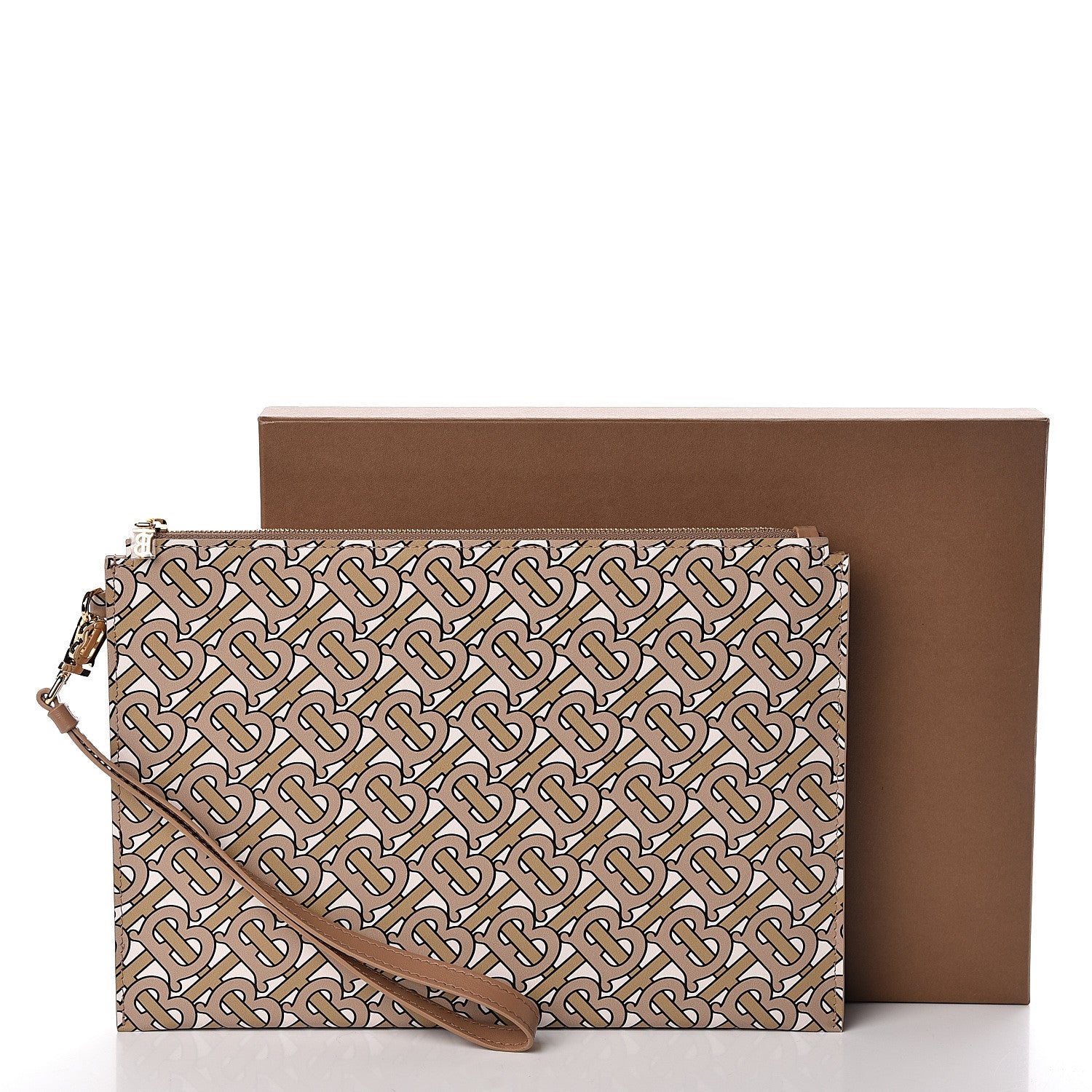 Burberry Calfskin Monogram Panola Zip Pouch Beige 8 of 8