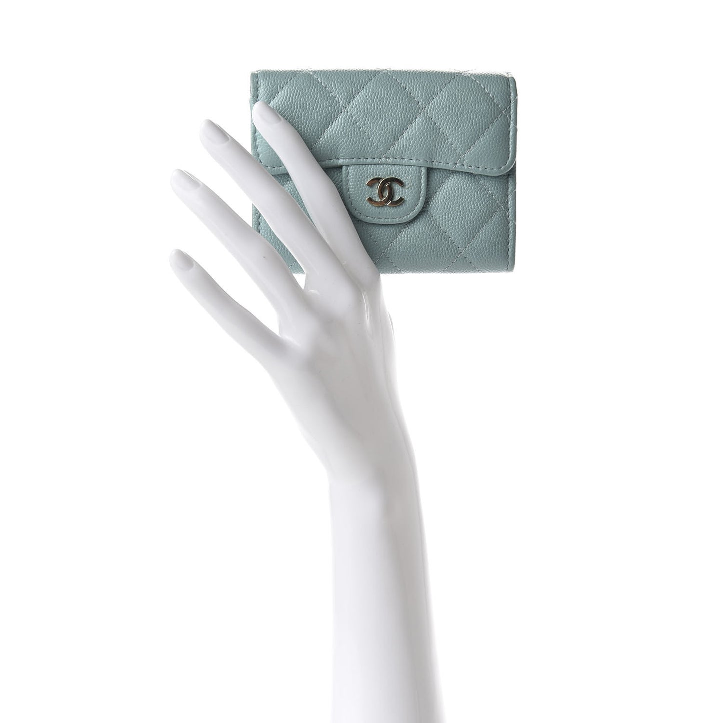 Caviar Quilted Flap Card Holder Light Blue