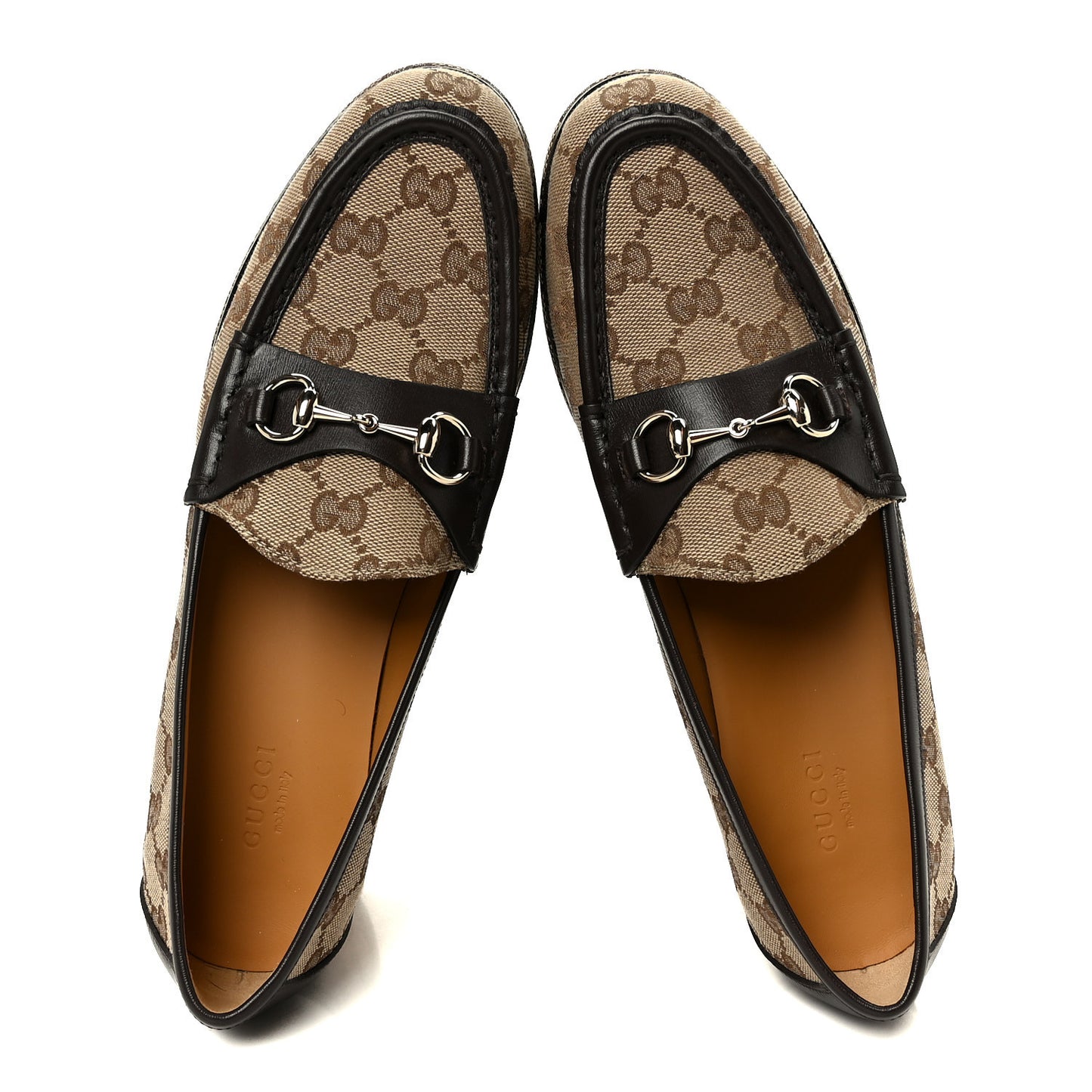 Canvas GG Monogram Horsebit Calfskin Womens Horsebit Platform Loafers 39.5 Beige Ebony Cocoa