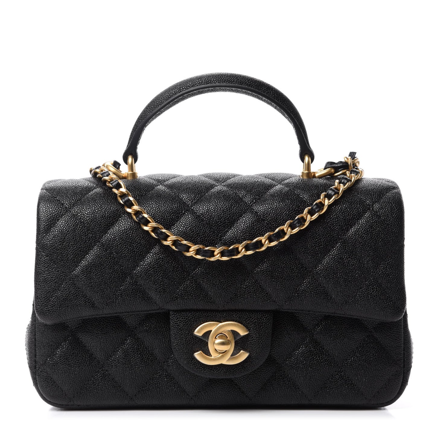 Caviar Quilted Mini Top Handle Rectangular Flap Black