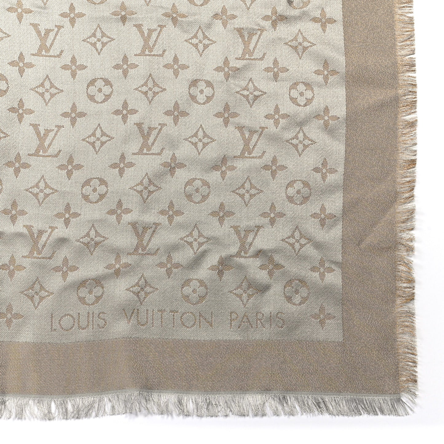 Silk Lurex Wool Monogram Shine Shawl Greige