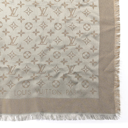 Louis Vuitton Silk Lurex Wool Monogram Shine Shawl Greige 2 of 4