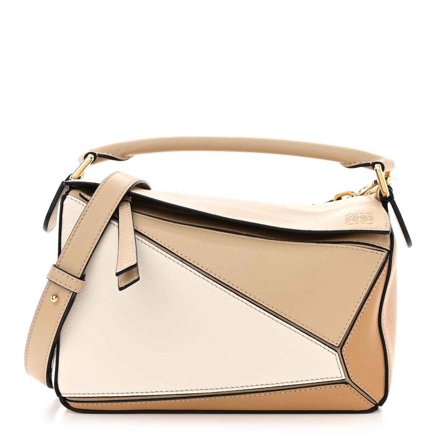 Calfskin Small Puzzle Bag Dusty Beige Soft White