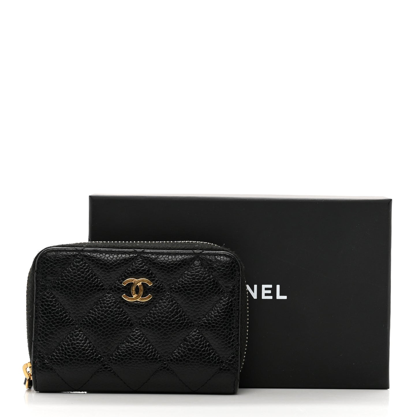Caviar Quilted Zip Coin Purse Black