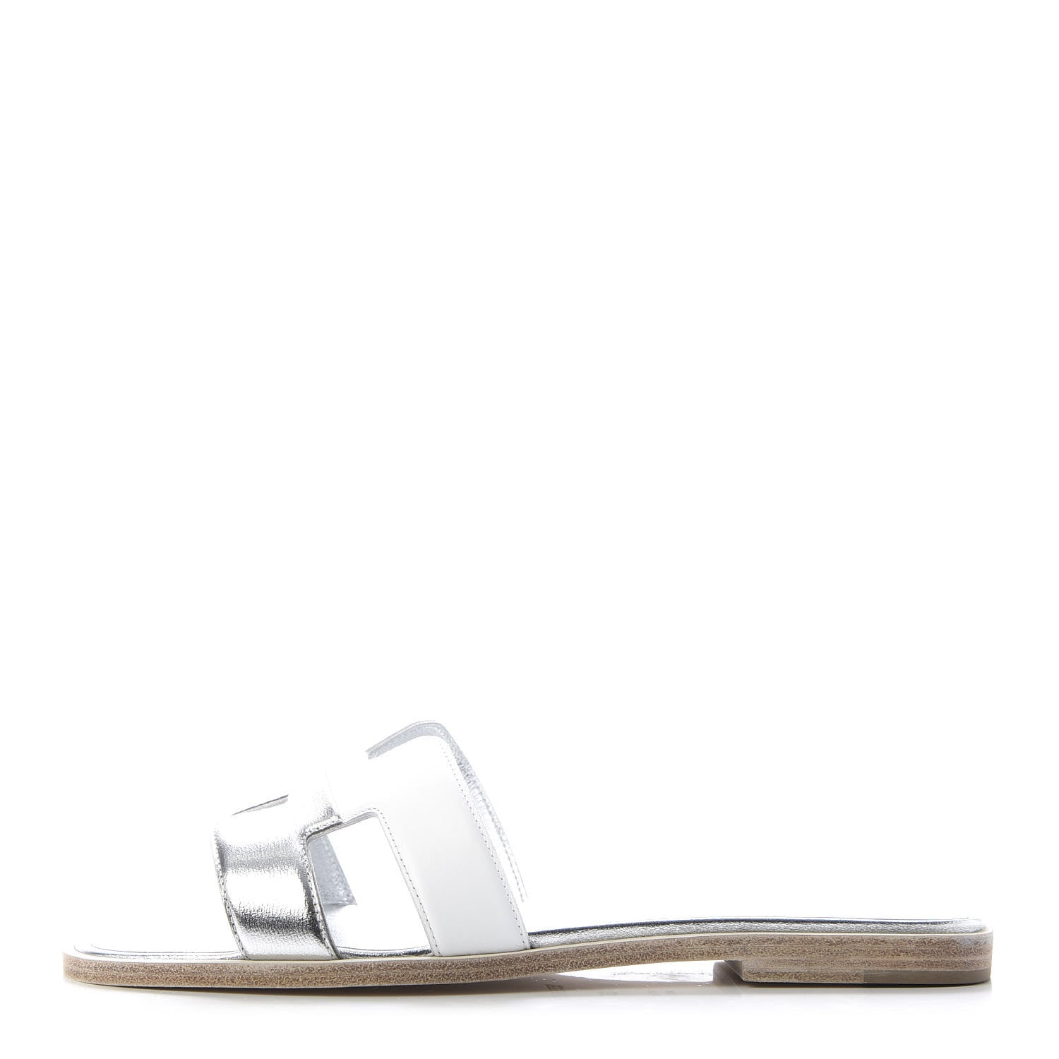 Hermes Metallic Nappa Box Oran Sandals 37 White Gris Argente 1 of 10