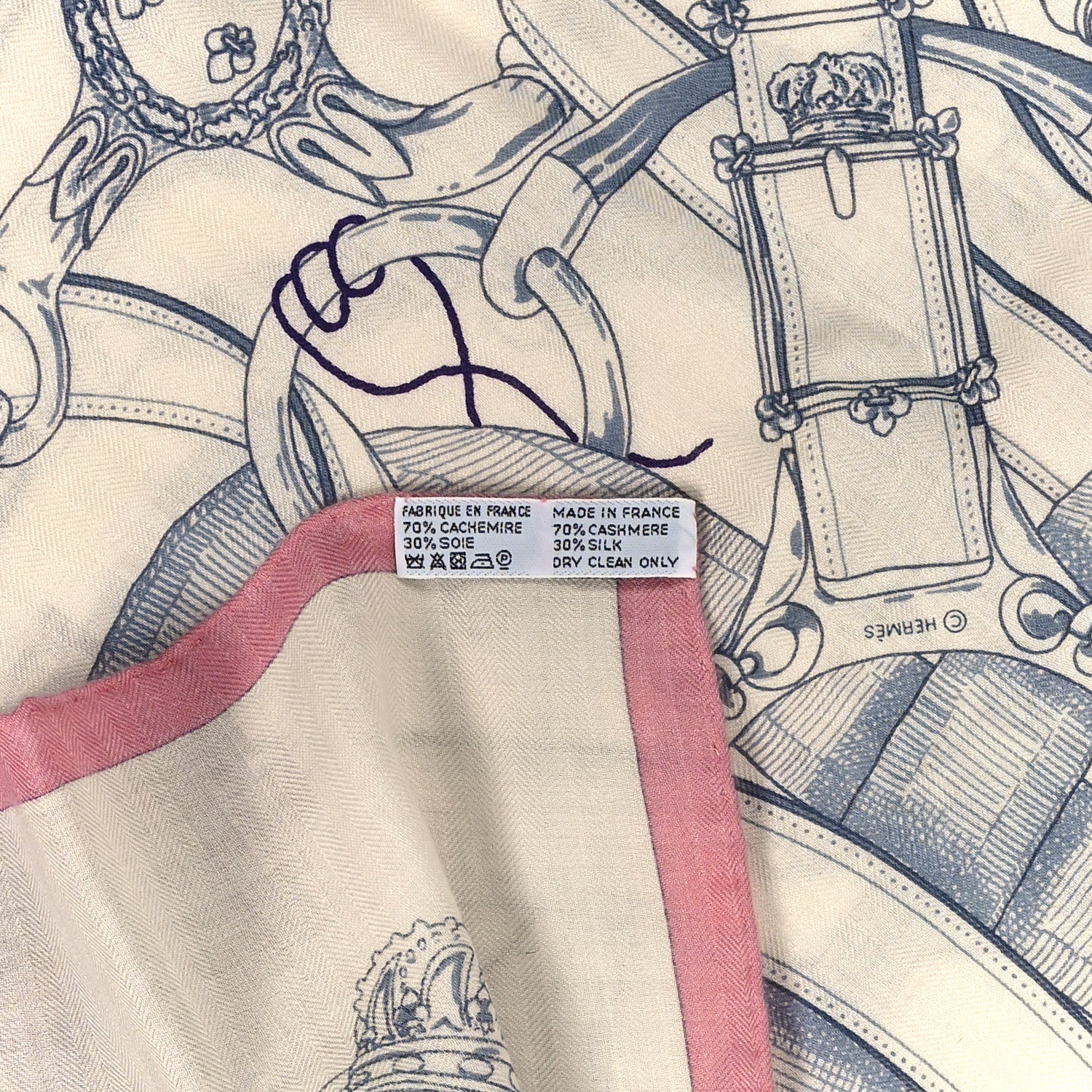 Hermes Cashmere Silk Cavalcadour Shawl 140 Blanc Violet Rose 3 of 3
