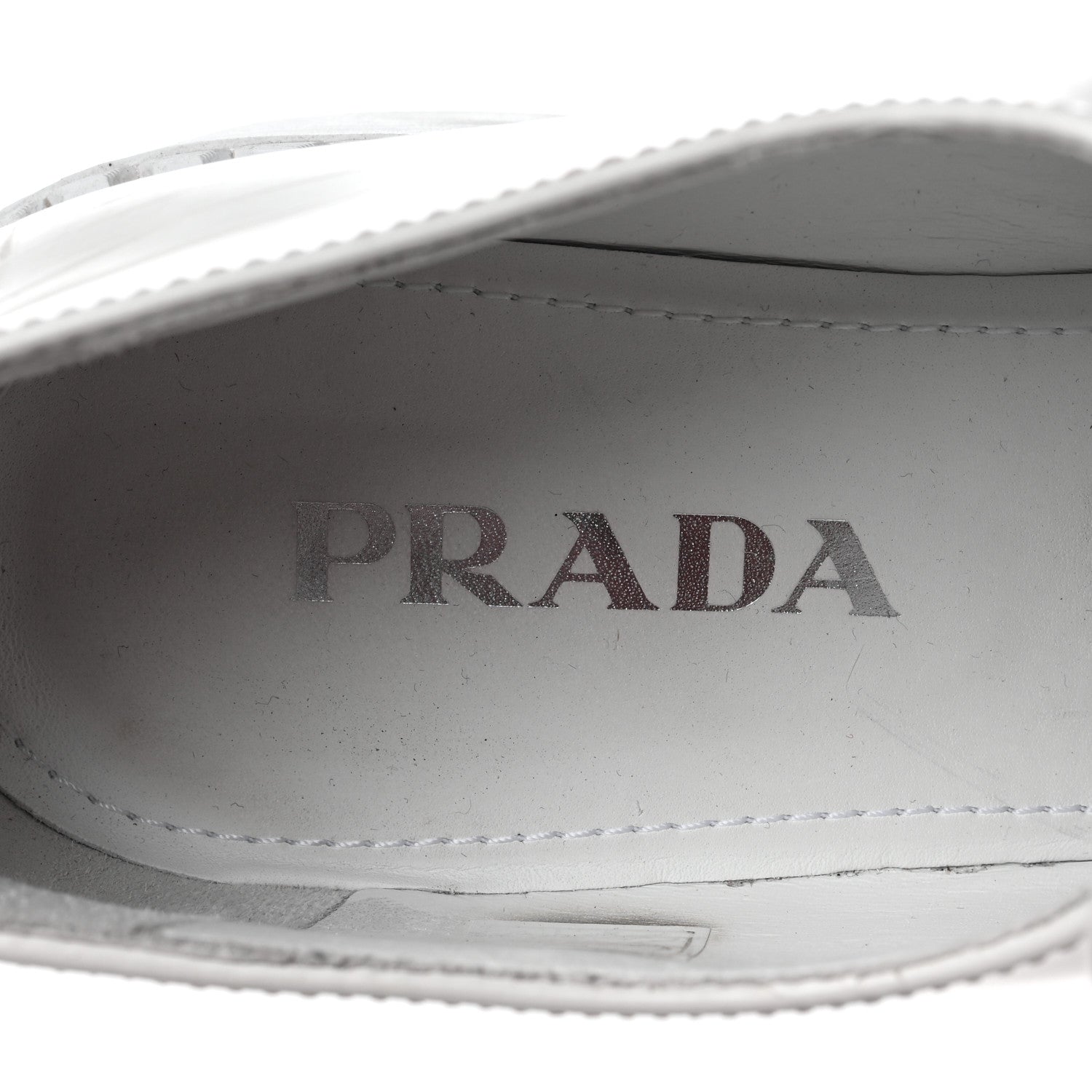 Prada Spazzolato Metal Triangle Logo 50mm Loafers 38.5 White 6 of 11