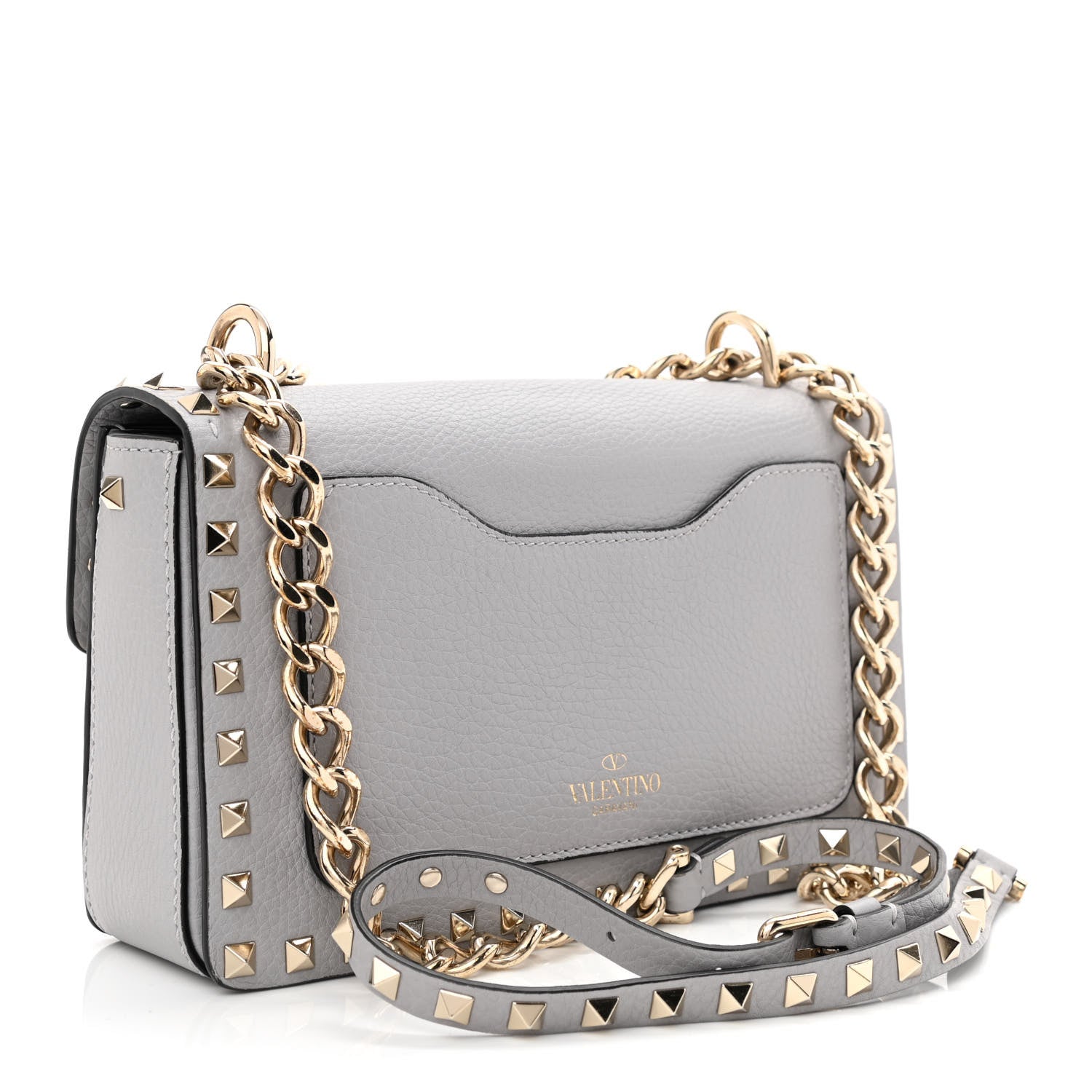 Valentino Garavani Pebbled Calfskin Rockstud Flip Lock Bag Pastel Grey 3 of 10