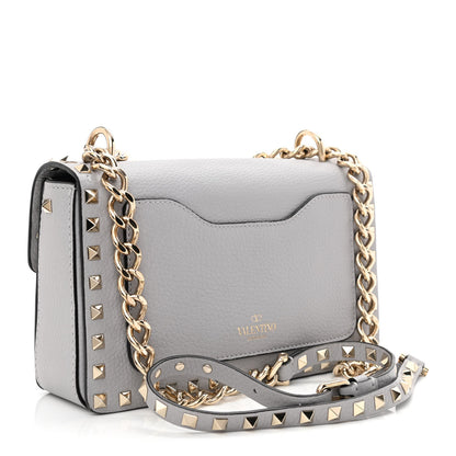 Valentino Garavani Pebbled Calfskin Rockstud Flip Lock Bag Pastel Grey 3 of 10
