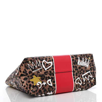 Dolce & Gabbana Calfskin Leopard Graffiti Print Beatrice Tote Black 3 of 4